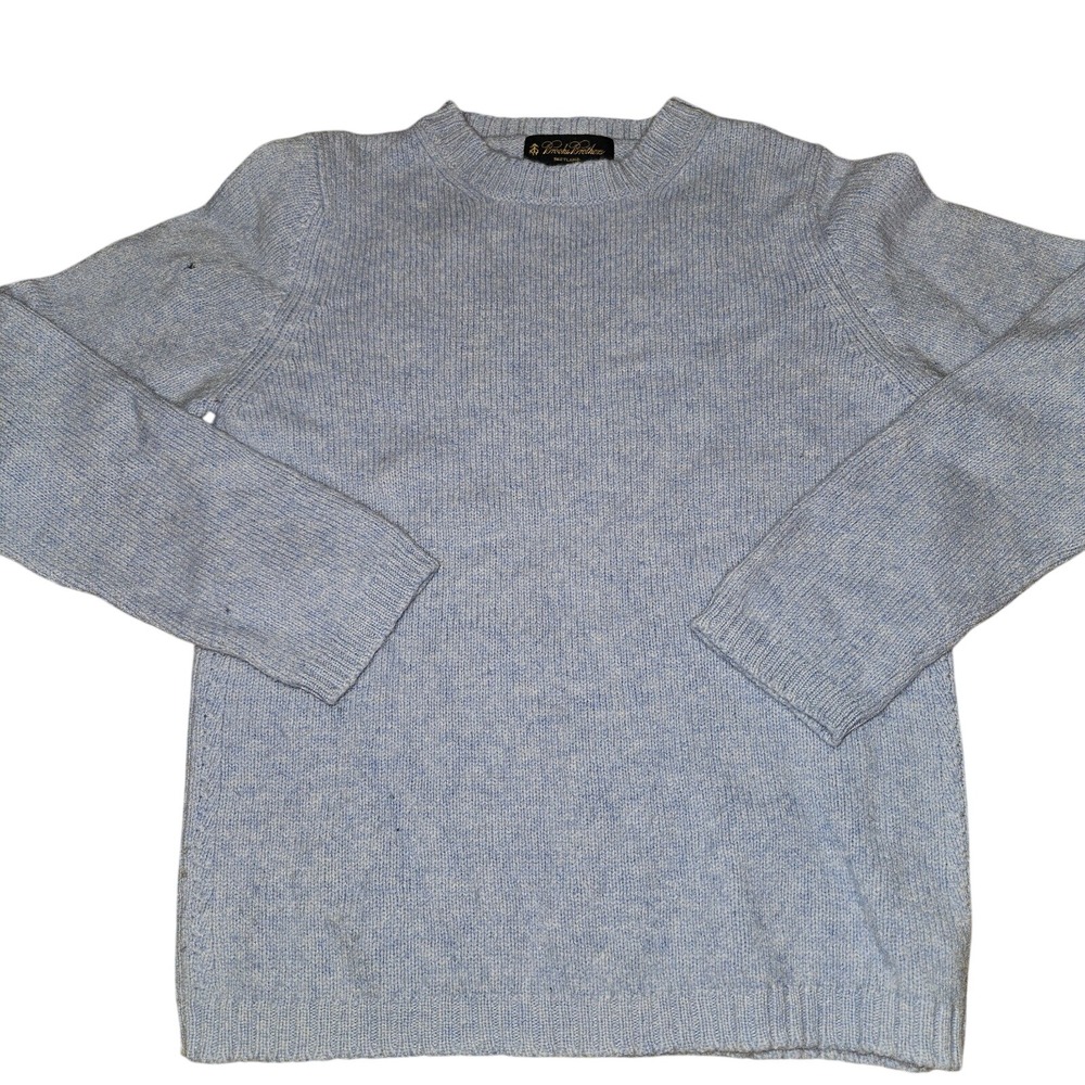 VTG Brooks Brothers Blue Lambs Wool  Knit Sweater Womens M Light Blue FLAW